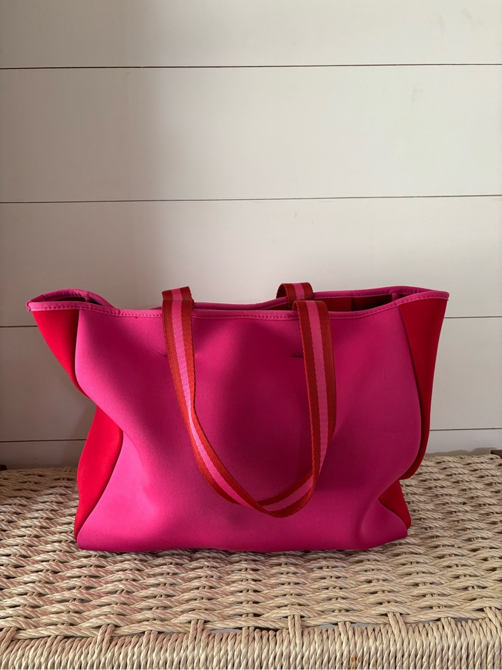 Summersalt Bright Pink Neoprene Tote with Contrasting Red Accents